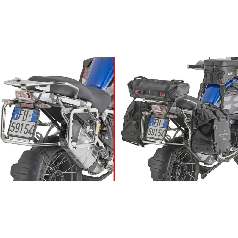 Reso Gratuito Adattatore specifico in alluminio brillantato per utilizzare una coppia di valigie MONOKEY® sul portavaligie laterali originali previsto come optional dalla casa costruttrice Kappa KL5112B Per BMW R 1250 GS Adventure (19-24)