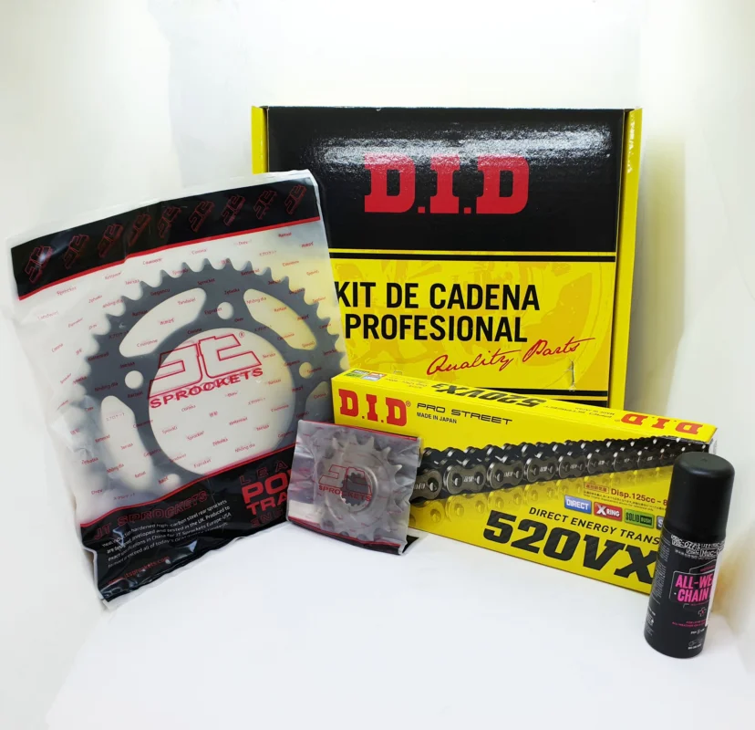 Ultime Pezzi Kit professionale DID 520VX3 (15-41-112) di corona, catena, pignone e olio lubrificante