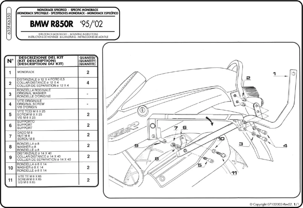 Novità Attacco posteriore specifico per bauletto MONOKEY® o MONOLOCK® « bmw r850 r110