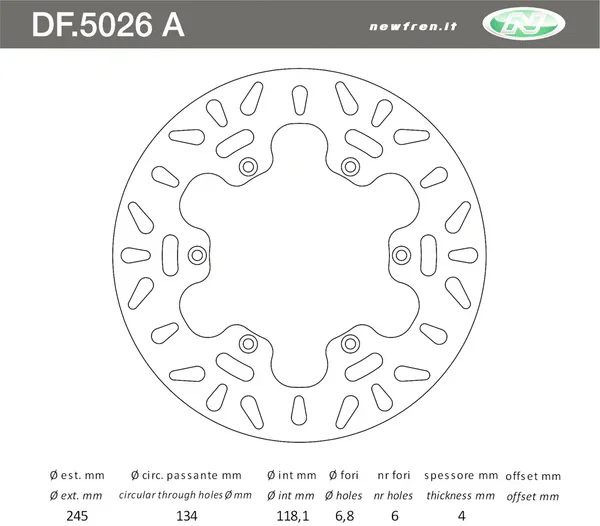 Prezzo Basso DF5026A - DISCO FRENO ANTERIORE IN ACCIAIO NEWFREN YAMAHA WR 125-250 1998>2000 WR-F 400 1998>2000 WR-F 426 2000> YZ 125-250 1998>2000
